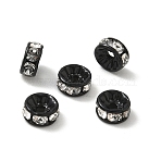 304 Stainless Steel Rhinestone Beads, Flat Round, Lead Free & Cadmium Free, Rack Plating, Long-Lasting Plated, Black, 8x3.5mm, Hole: 1.8mm(RB-CBAF591-01G-EB)