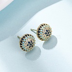 Half Round Brass Micro Pave Cubic Zirconia Stud Earrings, Pave Cluster Earring, Long-Lasting Plated, Rack Plating, Lead Free & Cadmium Free, Real 18K Gold Plated, 10mm(EJEW-H178-08G)