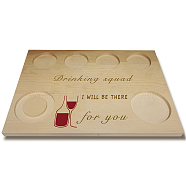 Wooden Wine Serving Tray, Rectangle, Cup Pattern, 180x250x12.5mm(AJEW-WH0269-010)