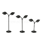 3 Sizes Bean Sprout Leaves Iron Earring Displays, Jewelry Display Rack, Black, 8.4~8.6x3.45~3.5x8.8~14cm, Hole: 2.3mm(EDIS-E013-01A)
