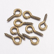 Iron Screw Eye Pin Peg Bails, For Half Drilled Beads, Antique Bronze, 8x4x1mm, Hole: 2mm, about 270pcs/20g(X-IFIN-E561Y-AB)