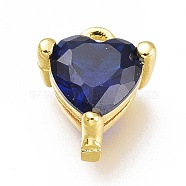 Brass Micro Pave Cubic Zirconia Charms, Long-Lasting Plated, Heart, Golden, Dark Blue, 7x6.5x4mm, Hole: 0.8mm(ZIRC-H102-15C-G)