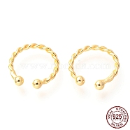 925 Sterling Silver Cuff Earrings, Twisted with Round, Golden, 12x2mm(EJEW-H124-10G)
