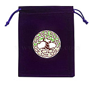 Rectangle Velvet Jewelry Storage Pouches, Tree of Life Printed Drawstring Bags, Lime, 15x12cm(TREE-PW0003-02D)