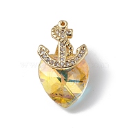 Real 18K Gold Plated Rack Plating Brass Micro Pave Clear Cubic Zirconia Pendants, with Glass, Long-Lasting Plated, Cadmium Free & Lead Free, Boat Anchor & Heart Charm, Yellow, 20x12x9mm, Hole: 6x2.5mm(KK-C015-07G-05)