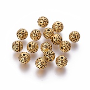 Tibetan Style Zinc Alloy Beads, Textured Round, Cadmium Free & Nickel Free & Lead Free, Antique Golden, 8mm, Hole: 1mm(PALLOY-ZN191-AG-FF)