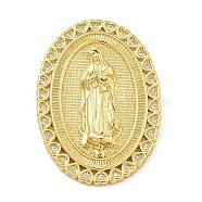 Virgin Mary Theme Rack Plating Brass Micro Pave Clear Cubic Zirconia Pendants, Long-Lasting Plated, Lead Free & Cadmium Free, Real 18K Gold Plated, Oval, Oval, 32.5x23.5x2mm, Hole: 5x3mm(KK-Z067-06G-05)