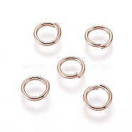 304 Stainless Steel Open Jump Rings, Rose Gold, 6x0.9mm, Inner Diameter: 4mm(X-STAS-O098-01RG-17)