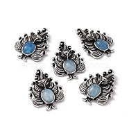 Natural Aquamarine Pendants, Nine-Tailed Fox Charms, with Antique Silver Color Brass Findings, 30x23x6mm, Hole: 4x2mm(KK-A173-01AS-07)