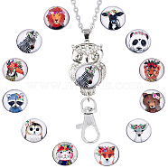 DIY Flat Round with Animal Lanyard Necklace Making Kit, Include Glass Buttons, Zinc Alloy Keychain, 304 Stainless Steel Chains Necklaces, Mixed Color, 14pcs/box(DIY-SC0019-11)