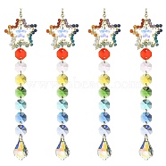 Glass Teardrop Pendant Decorations, Hanging Suncatchers, with Octagon Glass Link and Natural Gemstone, for Home Decorations, Star, 232mm(HJEW-JM01112-03)