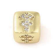 Brass Micro Pave Clear Cubic Zirconia European Beads, Cube, Sagittarius, 8x8x7.5mm, Hole: 4.5mm(KK-K368-01G-09)