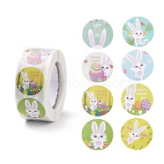 8 Patterns Easter Theme Self Adhesive Paper Sticker Rolls, with Rabbit Pattern, Round Sticker Labels, Gift Tag Stickers, Mixed Color, Rabbit Pattern, 25x0.1mm, 500pcs/roll(DIY-C060-03N)