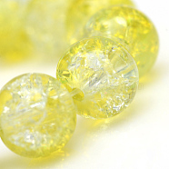 Baking Painted Crackle Glass Bead Strands, Round, Yellow, 6mm, Hole: 1.3~1.6mm, about 133pcs/strand, 31.4 inch(CCG-S001-6mm-04)