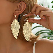 Textured Leaf Vintage Chic Women's Fashion Vacation Hoop Earrings, Golden, 98x33mm(WR7457)