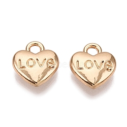 Valentine's Day Rack Plating Alloy Pendants, Heart with Word LOVE, Golden, 9.5x9x3mm, Hole: 1.8mm(FIND-N005-09G)