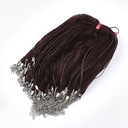 Waxed Cord and Organza Ribbon Necklace Making, with Iron Lobster Claw Clasps, Platinum, Saddle Brown, 17.6 inch~17.8 inch(45~45.5cm), 7mm(NCOR-T002-303)