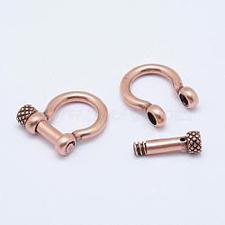 Brass D-Ring Anchor Shackle Clasps, Cadmium Free & Nickel Free & Lead Free, Red Copper, 18x21x6mm, Hole: 11x13mm(KK-P113-13R-NR)