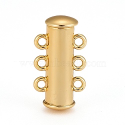 3-Strands 6-Holes Tube Brass Magnetic Slide Lock Clasps, Nickel Free, Golden, 21x10x6.5mm, Hole: 2mm(X-KK-D473-G-NF)