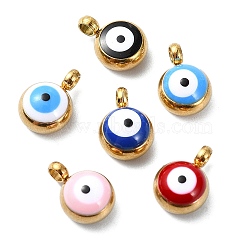 Ion Plating(IP) Real 18K Gold Plated 201 Stainless Steel Charms, with Enamel, Evil Eye Charms, Mixed Color, 8x5.5x4mm, Hole: 1.6mm(STAS-L024-020G)