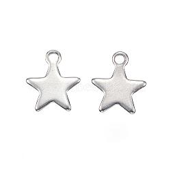 201 Stainless Steel Charms, Star, Stainless Steel Color, 9x10.5x0.8mm, Hole: 1.5mm(STAS-F039-04C-P)
