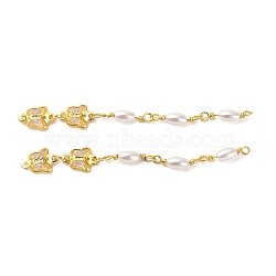 Rack Plating Brass Pave Glass Butterfly Links Connector Charms, with ABS Plastic Imitation Pearl Beads, Real 18K Gold Plated, 66.5mm, Hole: 1mm(KK-M266-29G)