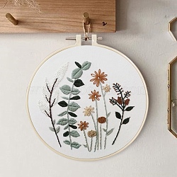 DIY Embroidery Sets, Including Imitation Bamboo Embroidery Frame, Iron Pins, Embroidered Cloth, Cotton Colorful Embroidery Threads, Flower Pattern, 30x30x0.05cm(DIY-P021-C04)