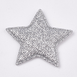 Glitter PU Patches, with Non Woven Fabric Back and Sponge Inside, Star, Light Grey, 51x54~55x4mm(X-FIND-S282-03H)
