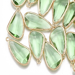 Glass Pendants, with Brass Findings, Faceted, teardrop, Golden, Light Green, 28.5x14x6mm, Hole: 1.5mm(X-GLAA-S179-12E)