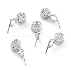 Anti-Tarnish Rhodium Plated 925 Sterling Silver Ice Pick Pinch Bails, Flat Round with Chinese Character, Platinum, 11x5.5mm, Hole: 4.5x2mm, Inner Diameter: 3mm, Pin: 0.6mm(STER-Z001-119P)