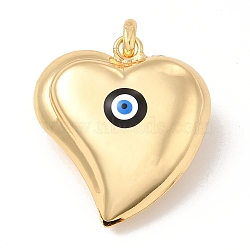 Brass Pendants, with Enamel, Real 18K Gold Plated, Long-Lasting Plated, Heart with Evil Eye Charm, Black, 33x30x12mm, Hole: 8.5x5mm(KK-E076-04G-01)