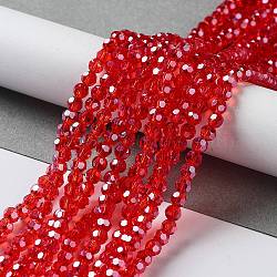 Electroplate Glass Bead Strands, Pearl Luster Plated, Faceted(32 Facets), Round, Orange Red, 4mm(EGLA-R015-4mm-23)