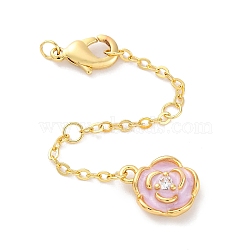 Brass End with Chain, with Enamel, Flower, Real 18K Gold Plated, 68mm(KK-P291-07G)