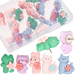 20Pcs Iron Push Pins, Drawing Push Pins, Resin Head Thumbtack, Cute Animal, Frog/Rabbit/Cat, Mixed Color, 23.5~27x15~21x8~10mm(AJEW-CP0005-72)