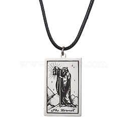 Tarot Card 201 Stainless Steel Pendant Necklaces, with Imitation Leather Cords, Stainless Steel Color, 17.60~17.87 inch(44.7~45.4cm)(NJEW-JN04496-02)