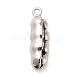 304 Stainless Steel Pendants, Pea Charms, Antique Silver, 37.5x11x8.5mm, Hole: 2.8mm(STAS-M334-07AS)