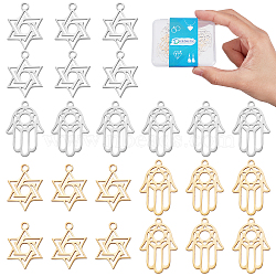 24Pcs 4 Style 201 Stainless Steel Charms, Mixed Shapes, Golden & Stainless Steel Color, 16x12x1mm, Hole: 1.5mm and 23x15x1mm, Hole: 1.4mm, 6pcs/style(STAS-DC0008-60)