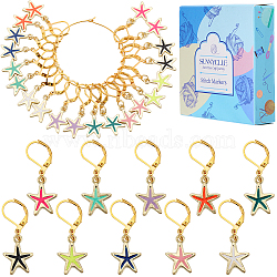 Starfish Alloy Enamel Pendant Decorations, with Brass Leverback Earring Findings, Mixed Color, 35mm, 10 colors, 2pcs/color, 20pcs/box(HJEW-SC00051)