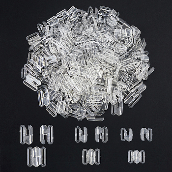 120Pcs 3 Styles Plastic Bikini Clips, Bra Clasp Replacement Part, Lingerie Front Closure, Clear, 17~20x13.5~19x2.7~3.5mm, Inner Diameter: 10~15.7x1.6~1.7mm