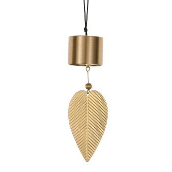 Leaf Brass Wind Chimes, Nylon Thread Hanging Home Decorations, Golden, Column, 345mm
