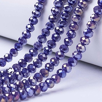 Electroplate Glass Beads Strands, Opaque Solid Color, AB Color Plated, Faceted, Rondelle, Mauve, 2.9~3.3x2mm, Hole: 0.8mm, about 148~150pcs/strand, 39.5~40cm