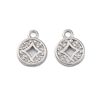 Brass Micro Pave Cubic Zirconia Pendants, Chinese Ancient Coins Shape Charms, Platinum, 8.5x6.5x1.2mm, Hole: 1mm