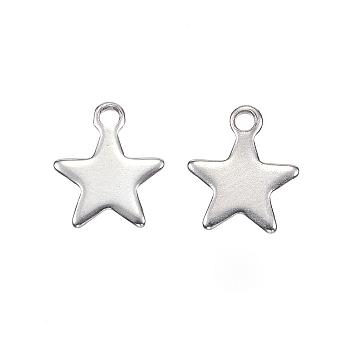 201 Stainless Steel Charms, Star, Stainless Steel Color, 9x10.5x0.8mm, Hole: 1.5mm