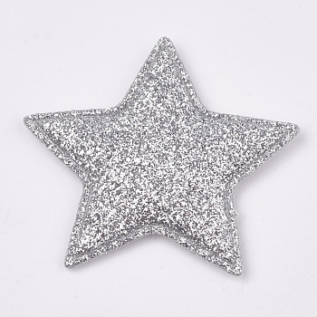 Glitter PU Patches, with Non Woven Fabric Back and Sponge Inside, Star, Light Grey, 51x54~55x4mm