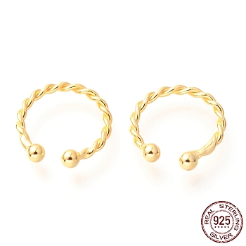 925 Sterling Silver Cuff Earrings, Twisted with Round, Golden, 12x2mm