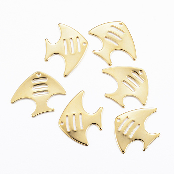 304 Stainless Steel Charms, Fish, Golden, 15.5x20x1mm, Hole: 1mm