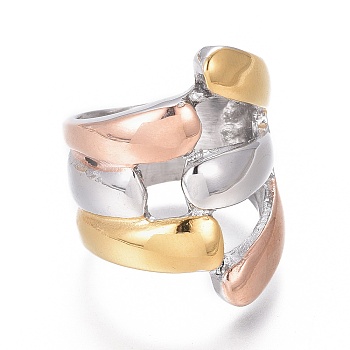 304 Stainless Steel Finger Rings, Stainless Steel Color & Golden & Rose Gold, Size 6~9, 16~19mm