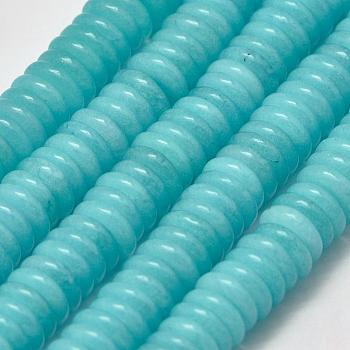 Natural White Jade Heishi Beads Strands, Disc/Flat Round, Dyed, Medium Turquoise, 10x2.5~3mm, Hole: 1mm, about 128pcs/strand, 14.96 inch