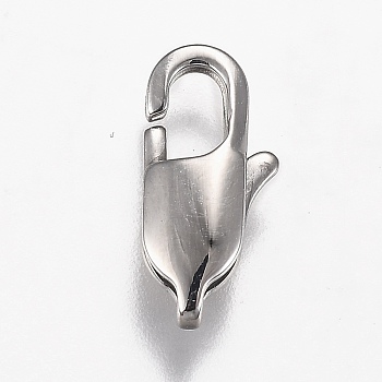 316 Surgical Stainless Steel Lobster Claw Clasps, Manual Polishing, Stainless Steel Color, 15x7x3.5mm, Hole: 2x1.5mm