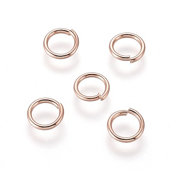304 Stainless Steel Open Jump Rings, Rose Gold, 6x0.9mm, Inner Diameter: 4mm